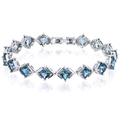 London Blue Topaz Bracelet Sterling Silver Princess 12 Carats