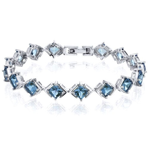 London Blue Topaz Bracelet Sterling Silver Princess 12 Carats