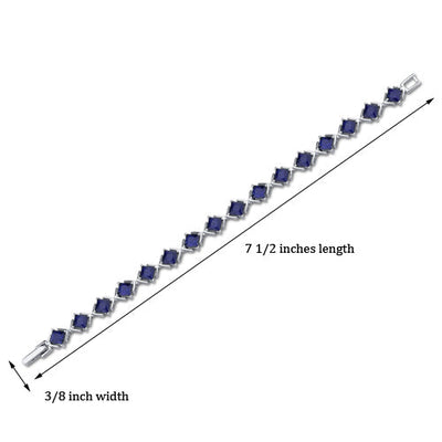 Blue Sapphire Tennis Bracelet Sterling Silver Princess Shape 12 Carats