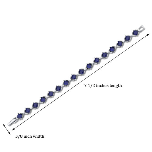 Blue Sapphire Tennis Bracelet Sterling Silver Princess Shape 12 Carats