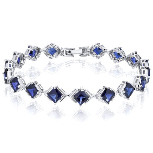 Blue Sapphire Princess Shape 14K White Gold Pendant and Sterling Silver Bracelet 15.38 ctw Gift Set