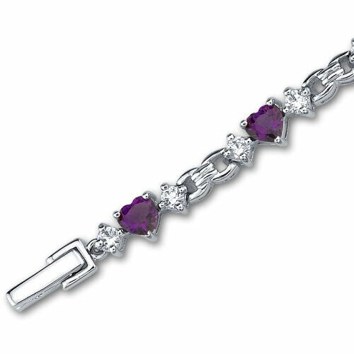 Amethyst Bracelet Sterling Silver Heart Shape 3.75 Carats