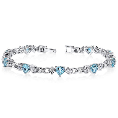 Swiss Blue Topaz Sweetheart Bracelet Sterling Silver Heart Cut 4.50 Carats