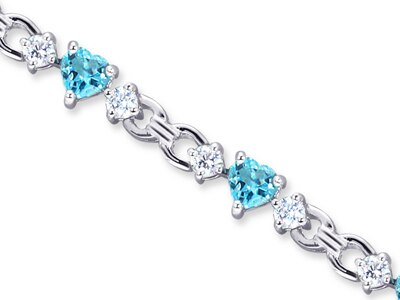 Swiss Blue Topaz Sweetheart Bracelet Sterling Silver Heart Cut 4.50 Carats