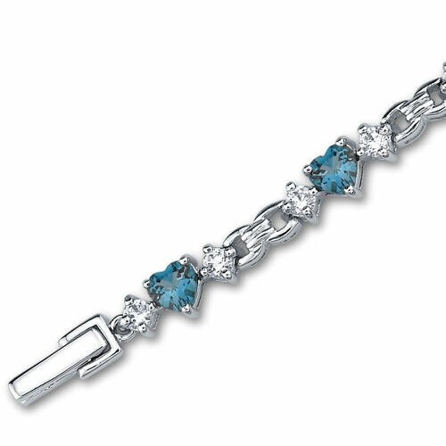 London Blue Topaz Sweetheart Bracelet Sterling Silver Heart Shape 4.50 Carats