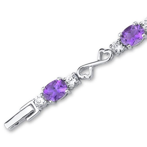 Amethyst Heart Link Bracelet Sterling Silver Oval Shape 6 Carats