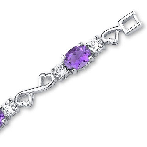 Amethyst Heart Link Bracelet Sterling Silver Oval Shape 6 Carats