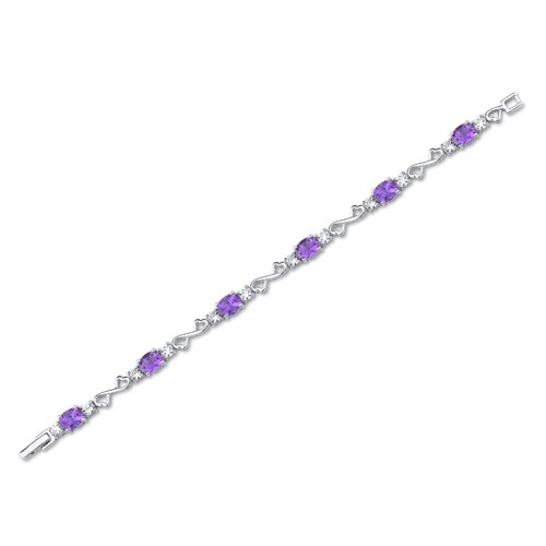 Amethyst Heart Link Bracelet Sterling Silver Oval Shape 6 Carats