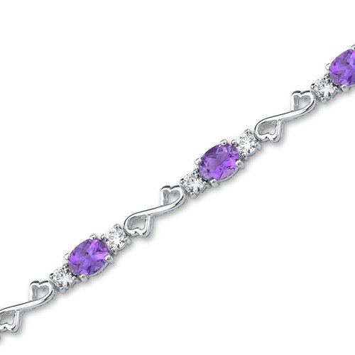 Amethyst Heart Link Bracelet Sterling Silver Oval Shape 6 Carats