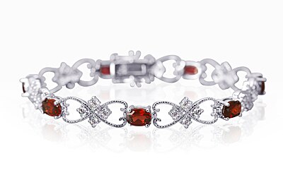 Garnet Bracelet Sterling Silver Oval Shape 7 Carats