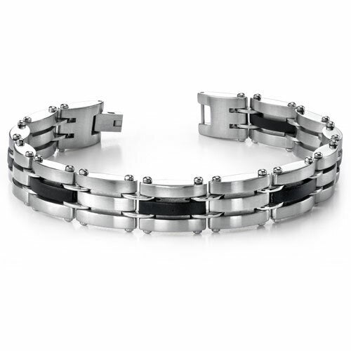 Eye Catching Mens Stainless Steel and Black Carbon Bracelet Sb3264