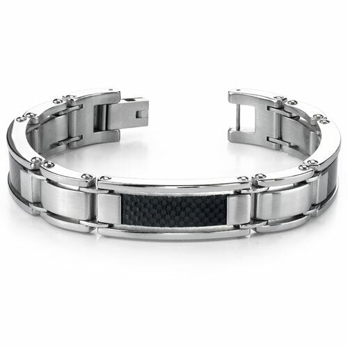 Bold & Beautiful Mens Stainless Steel Carbon Bracelet Style