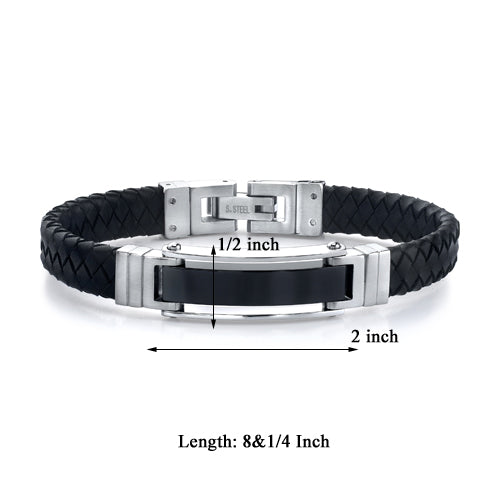 Stainless Steel ID-Style With Braided Leather Strap Bracelet