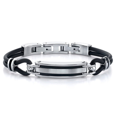 Stainless Steel ID-style and Rubber Cord Bracelet