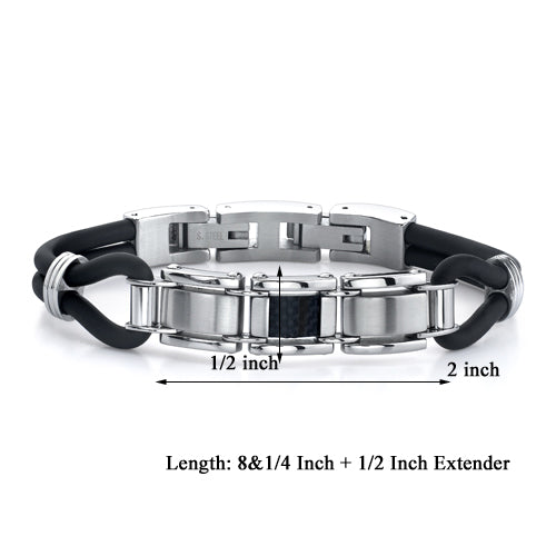 Stainless Steel Carbon Fiber and Rubber Cord Bracelet