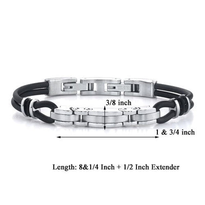 Steel Triple-bar and Dual Rubber Cord Bracelet