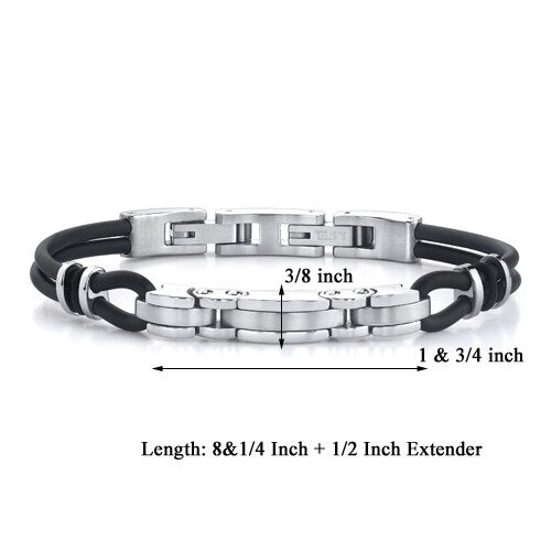 Steel Triple-bar and Dual Rubber Cord Bracelet