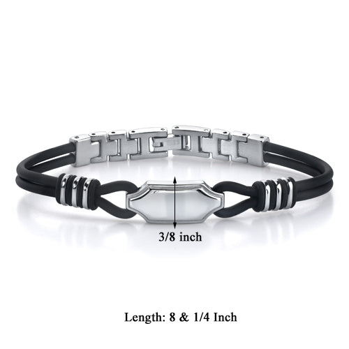 Stainless Steel ID-Style Dual Rubber Cord Link Bracelet