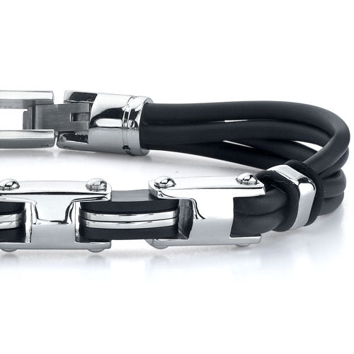 Stainless Steel H-Link Multi-Cord Rubber Bracelet