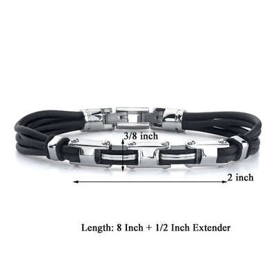 Stainless Steel H-Link Multi-Cord Rubber Bracelet