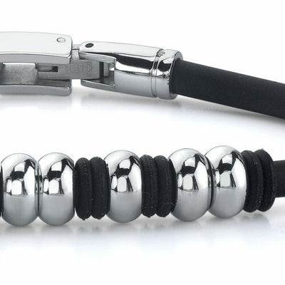 Strikingly Elegant: Steel Bead and Rubber Ring Bracelet