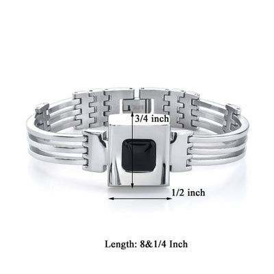 Stainless Steel Link Bracelet with Black Ceramic centerpiece