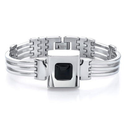 Stainless Steel Link Bracelet with Black Ceramic centerpiece