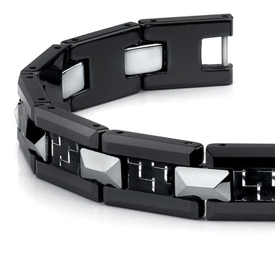 Black Ceramic Tungsten and Carbon Fiber Combination link Bracelet