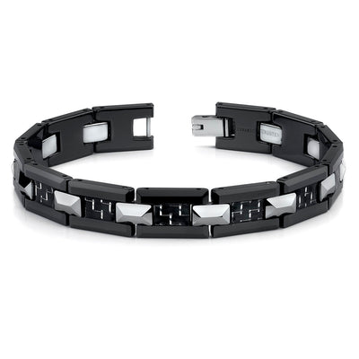 Black Ceramic Tungsten and Carbon Fiber Combination link Bracelet