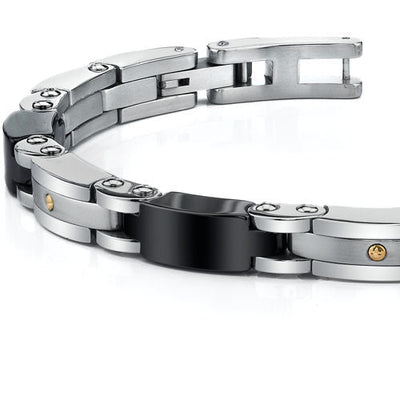 Men's Black and Silver Link Stainless Steel Bracelet