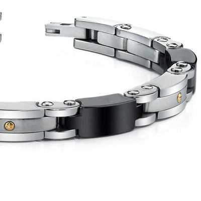 Men's Black and Silver Link Stainless Steel Bracelet