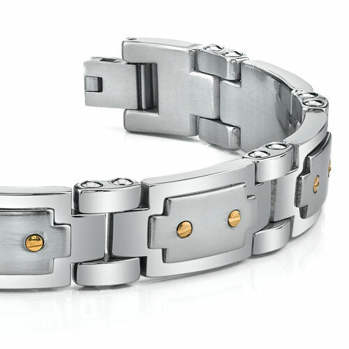 Wrist Hugging 18 Karat Gold and Stainless Steel Mens Bracelet