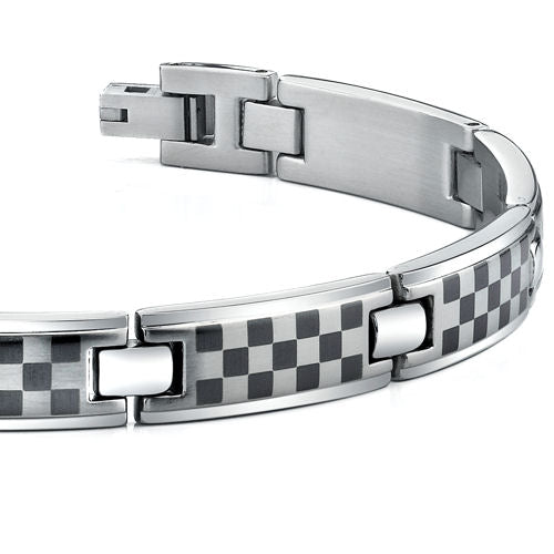 Stainless Steel Bracelet with Laser Chess Board Pattern