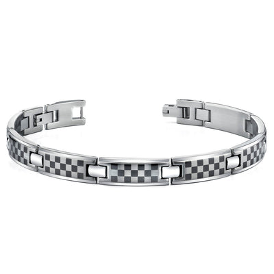 Stainless Steel Bracelet with Laser Chess Board Pattern