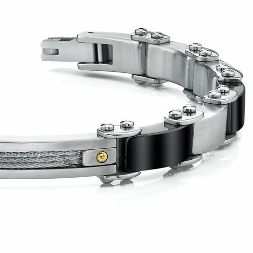 Steel Bracelet with Cable Design and 18 Karat Gold Rivets SB3486