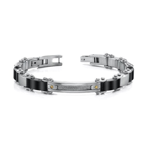 Steel Bracelet with Cable Design and 18 Karat Gold Rivets SB3486