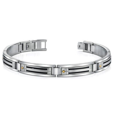 Sleek Men's Stainless Steel Bracelet with 18 Karat Gold Rivets