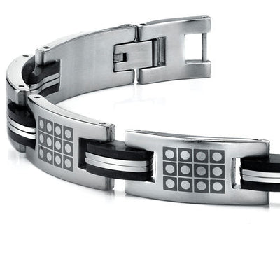 Stainless Steel with Laser Etched Pattern Bracelet