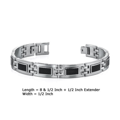 Stainless Steel Bracelet with Black Carbon Fiber Highlights