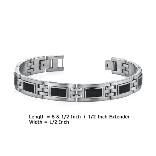 Stainless Steel Bracelet with Black Carbon Fiber Highlights