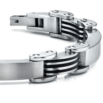 Stainless Steel Black Rubber Connector Links Bracelet