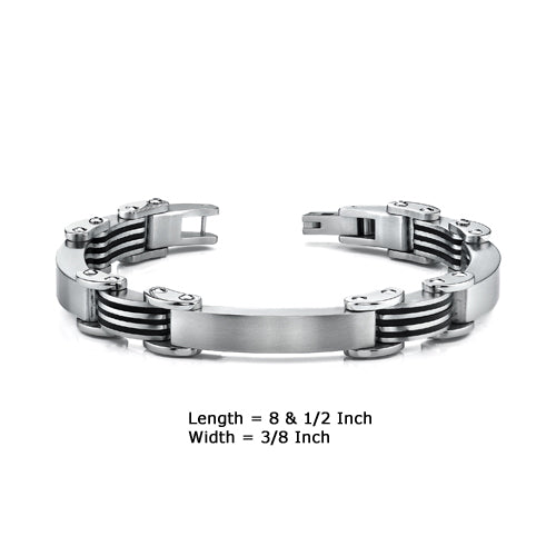 Stainless Steel Black Rubber Connector Links Bracelet