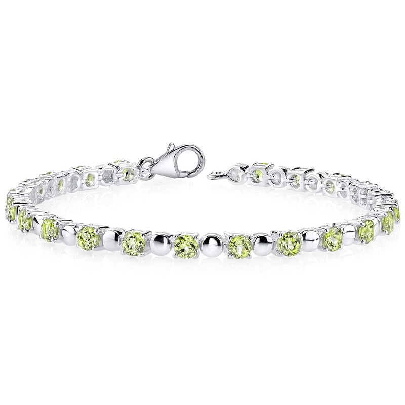 Peridot Bracelet Sterling Silver Round Shape 6.75 Carats