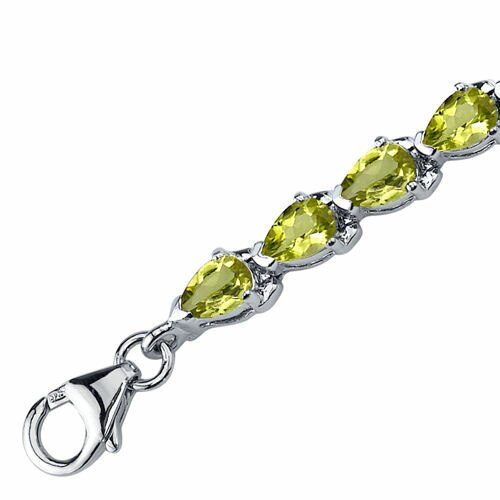 Peridot Bracelet Sterling Silver Pear Shape 9.5 Carats