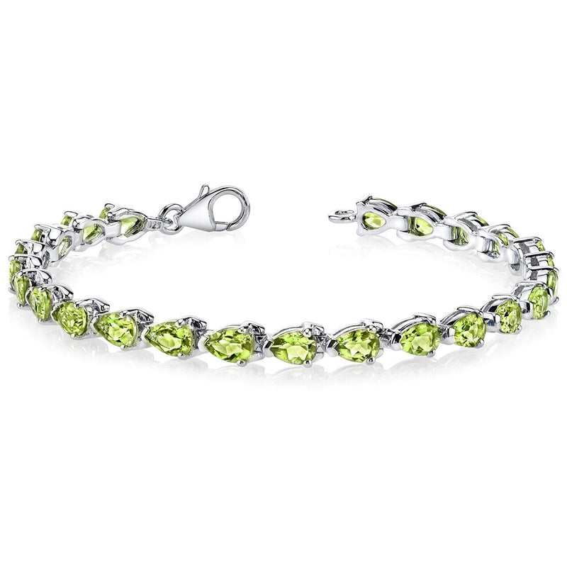 Peridot Bracelet Sterling Silver Pear Shape 9.5 Carats