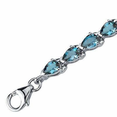 London Blue Topaz Bracelet Sterling Silver Pear Shape 9.5 Carats