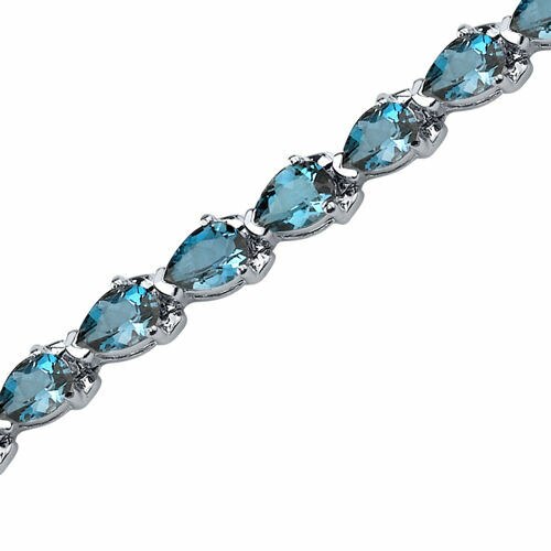 London Blue Topaz Bracelet Sterling Silver Pear Shape 9.5 Carats