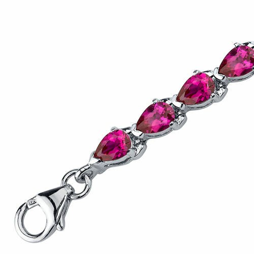 Ruby Tennis Bracelet Sterling Silver Pear Shape 9.5 Carats