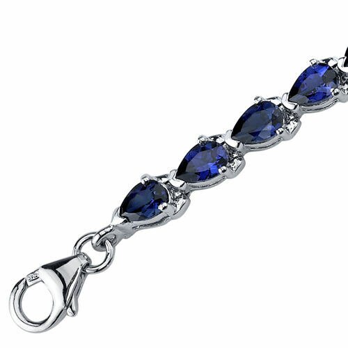 Blue Sapphire Bracelet Sterling Silver Pear Shape 9.5 Carats