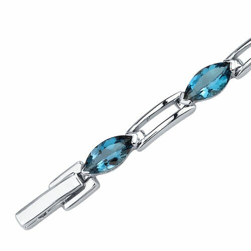 London Blue Topaz Bracelet Sterling Silver Marquise 5.75 Carats